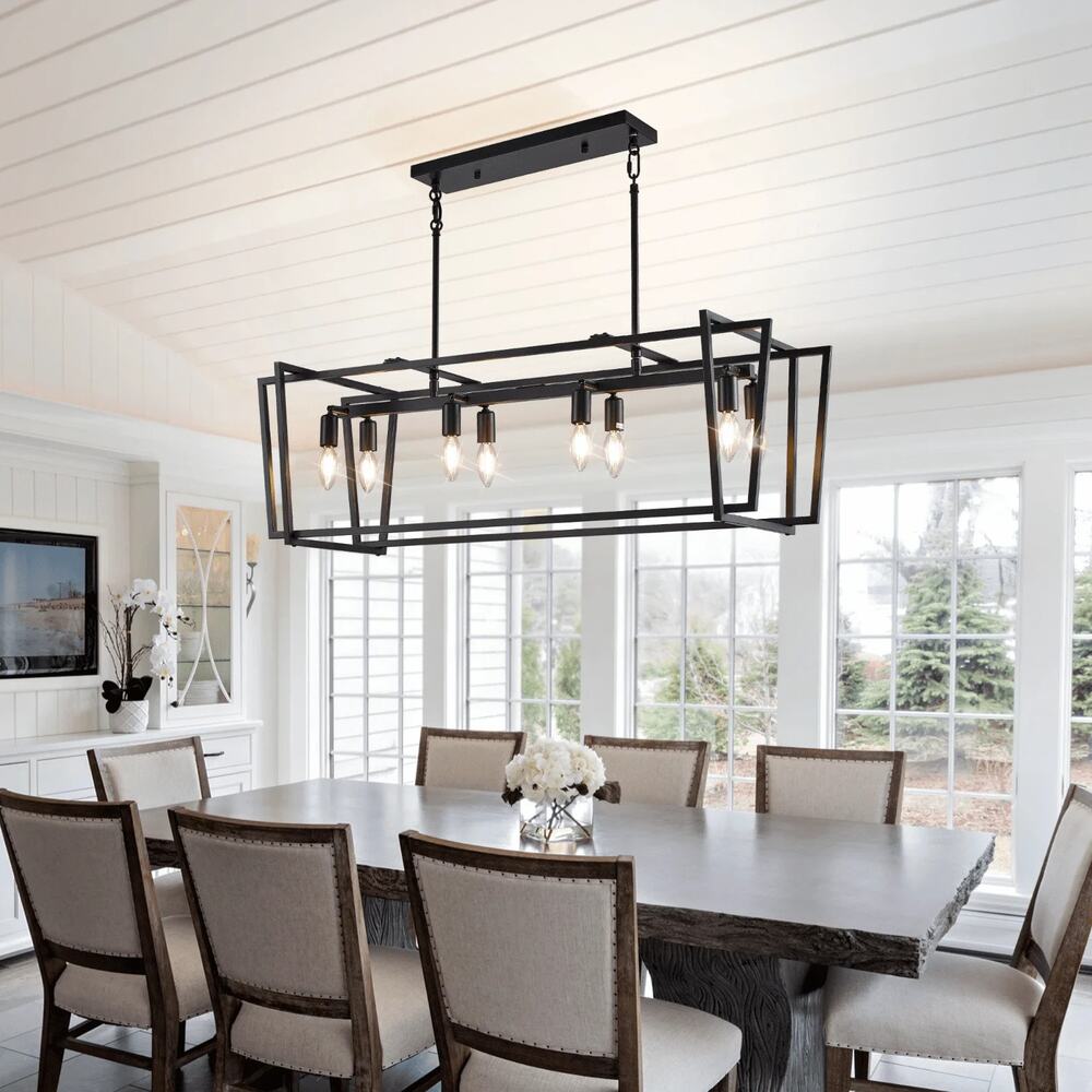 LovingAHome 8 Lights Rectangle Chandelier, Black Farmhouse Chandelier Light Fixt